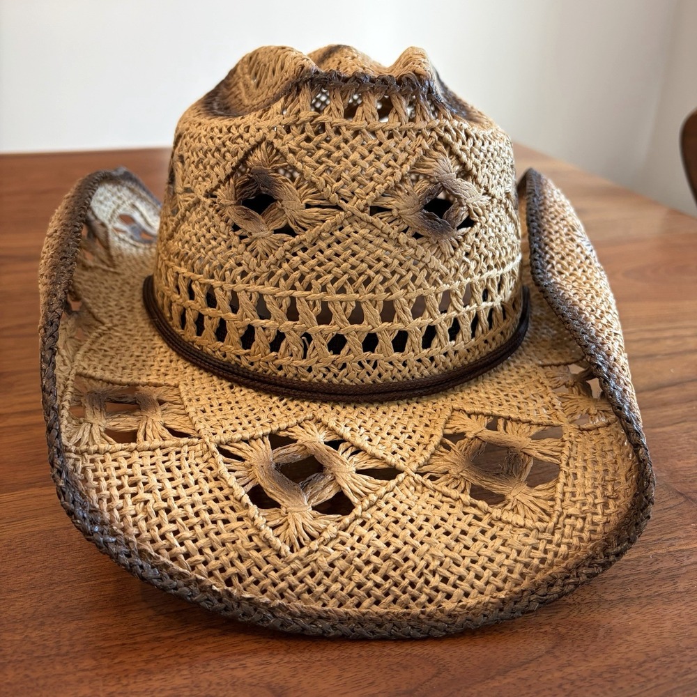 Som Her Womens Western Cowgirl Hat Brown Straw Braided Festival Boho Size M